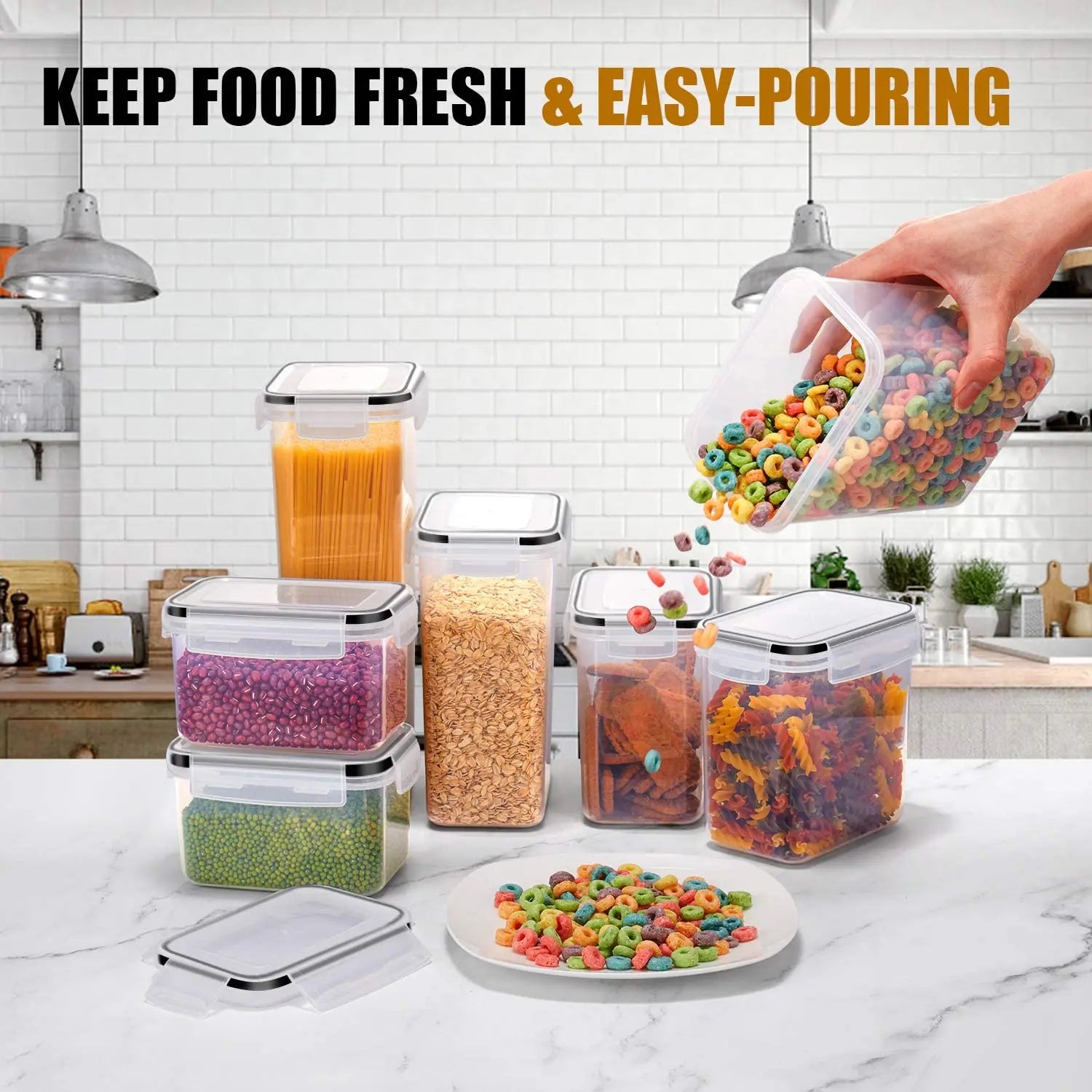 Kitchen 7Pcs Food Containers Set BPA Free Plastic Airtight Storage Box with 10Stickers and Pen